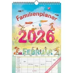 Alpha Edition Familienplaner Cartoon 2026 - Familienplaner mit 6 Spalten für Termine und Platz für Notizen, FSC-zertifiziert und ideal für die Organisation im Familienalltag.