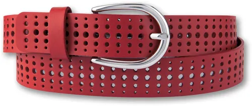 Stylischer Ledergürtel mit Rasterdesign, Gr. 105, rot - Modischer Gürtel von BERND GÖTZ, stufenlos verstellbar mit Metall-Einfachdornschließe. Weiches Material und 3 cm Breite machen ihn perfekt für Rock oder Jeans.