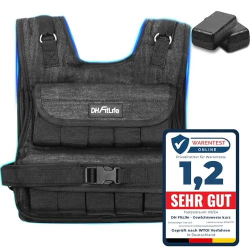 DH FitLife Verstellbare Gewichtsweste 10kg/20kg - Gewichtswesten für Muskelaufbau und Krafttraining, individuell anpassbar von 1kg bis 10kg, mit ergonomischer Gewichtsverteilung für optimalen Tragekomfort und Stabilität.