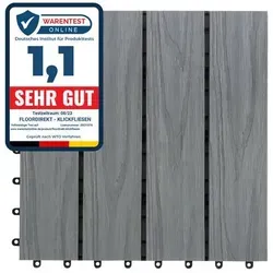 FLOORDIREKT Terrassenfliese Classic - Pflegeleichte WPC-Fliese in Grau - 30 x 30 cm - 11er Set - Gestalten Sie Ihren Außenbereich mit der witterungsbeständigen WPC-Terrassenfliese „Classic“ in Grau. Dank des innovativen Klicksystems ist die Verlegung schnell und ohne Werkzeuge möglich – für eine stilvolle Terrasse im Handumdrehen.