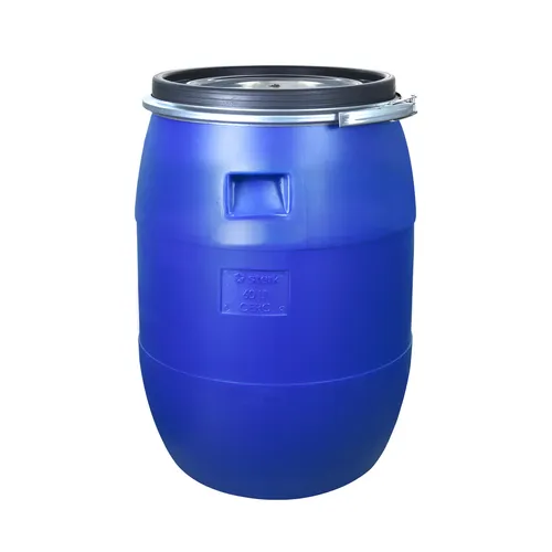60l blaues Fass mit Deckel und Spannring - Lebensmittelechter Wassertank, ideal für Camping und effiziente Lagerung, Platzsparend und vielseitig einsetzbar.