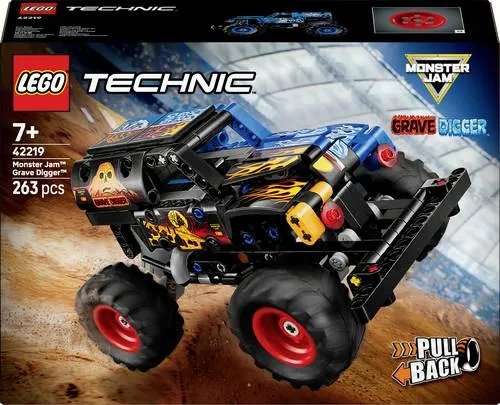 LEGO TECHNIC Monster Jam Grave Digger Feuer und Eis (42219) - Der LEGO TECHNIC Monstertruck mit Rückziehmotor bietet spannenden Spielspaß für Kinder ab 7 Jahren. Mit spektakulärem Design und einfacher Bauanleitung in der LEGO Builder App ist er das ideale Geschenk für junge Technik-Fans.