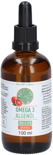 Omega-3 Algenöl DHA + EPA Orange 100 ml - Nahrungsergänzungsmittel mit hochwertigem Algenöl, reich an DHA und EPA für eine gesunde Herzfunktion, angenehm im Geschmack mit natürlicher Orangenaroma.