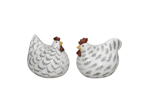 finehomegarden Osterfigur Hahn Henne weiss/schwarz Ø7x10,5cm H8,5cm Polyresien 2fach sort. (2 St), Landhaus Ostern Figur Osterdekoration Deko / Paket