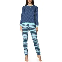Cornette Schlafanzug Damen Schlafanzug Zweiteiler Pyjama Langarm mit Rundhals Baumwolle 634 blau XXL