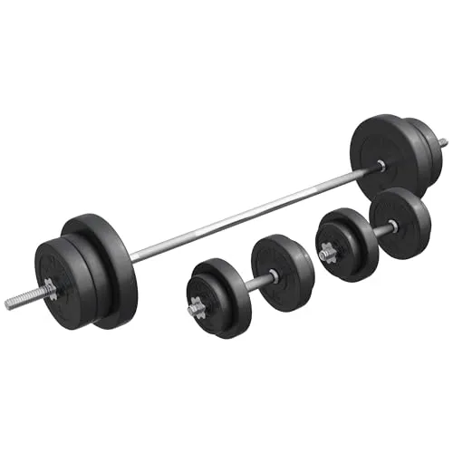 GORILLA SPORTS Hantel-Set 70kg - Langhantel- und Kurzhantelstangen - Hantelset für effektives Krafttraining mit 70 kg Gesamtgewicht, ideal für individuelle Anpassung. Der Kunststoffüberzug schützt den Boden und verhindert Verletzungen.