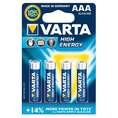 Varta High Energy LR03 Micro AAA Batterie (1,5V, 2400mAh) - Batterien, leistungsstark mit 2400mAh für langanhaltende Energie in Fernbedienungen und Spielzeug, ideal für den täglichen Gebrauch.