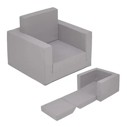 Kinder Polstersessel 2in1 - Grau - Sessel fürs Kinderzimmer, ausklappbar zum gemütlichen Liegesessel, ideal zum Spielen und Ausruhen, Maße ausgeklappt ca. 120 x 41 x 43 cm.