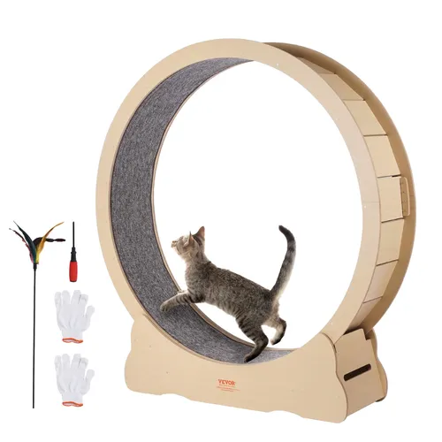VEVOR Katzenlaufrad aus Holz, 132 cm großes Katzenlaufband - Katzenspielzeug mit geräuscharmem Design und abnehmbarem Teppich, ideal für gesundes Training und Spaß für Katzen bis 13 kg.