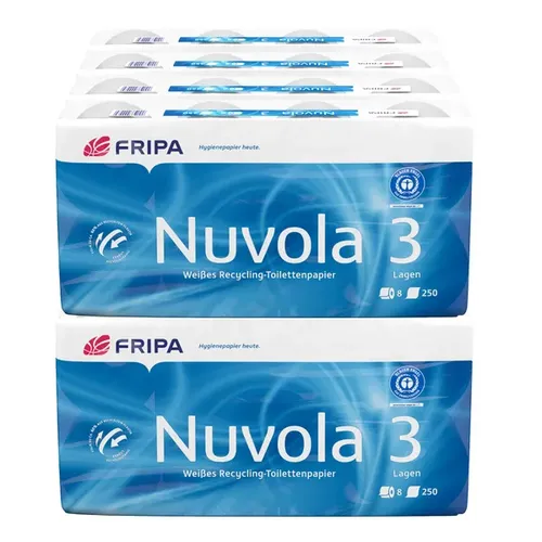 Fripa Tissue Nuvola Toilettenpapier 3-lagig, 48 Rollen - Hochweißes, weiches Toilettenpapier aus Zellstoff, 3-lagig für extra Komfort. Ideal für Preisbewusste mit einem ausgezeichneten Preis-Leistungs-Verhältnis.