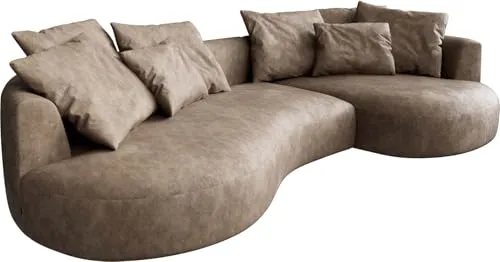 DELIFE Sofa Edina Mikrofaser Taupe Vintage 330x170 cm - Sofagarnitur mit asymmetrischem Design und 8 hochwertigen Kissen, bietet außergewöhnlichen Komfort und klassische Eleganz für Ihr Zuhause.