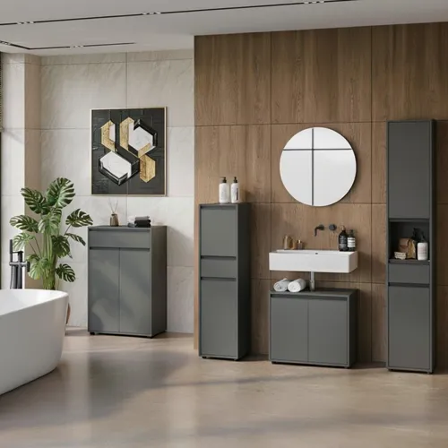 Badmöbel Set 5-tlg Soft-Close XXL | HAMBURG Kadima Design | Graphit - Erleben Sie modernes Design mit unserem 5-teiligen Badmöbel Set HAMBURG. Ideal für große Bäder, bietet es optimalen Stauraum und integrierte Soft-Close-Technik für leises Schließen. Perfekt für stilvolle Familienbäder!