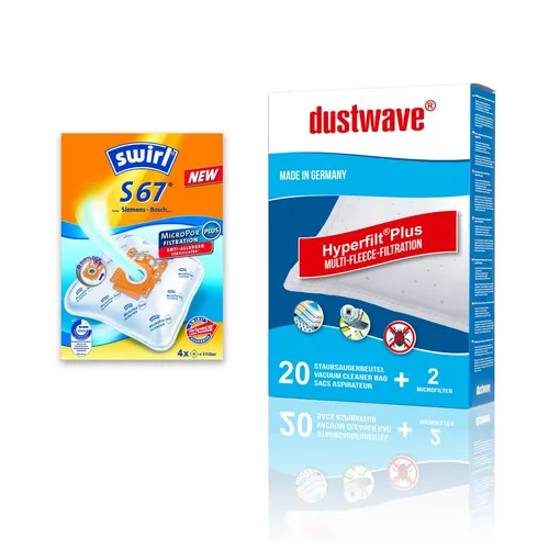 Swirl S 67 EcoPor - Staubsaugerbeutel für Siemens und Bosch, 99,99% Filterung von Hausstaub und Allergenen, reißfest und umweltfreundlich