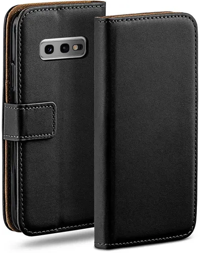 moex Handyhülle für Samsung Galaxy S10e Hülle Klappbar Book Case Schwarz 5,8 Zoll, Klapphülle Kartenfach Flip Cover Handytasche Leder Optik Schutzhülle