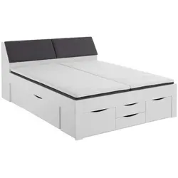 Boxxx Stauraumbett 180x200 cm - Schlafzimmer - Praktisches Stauraumbett in Weiß mit 6 Schubladen und gepolstertem Kopfteil, ideal für mehr Ordnung und Komfort im Schlafzimmer.