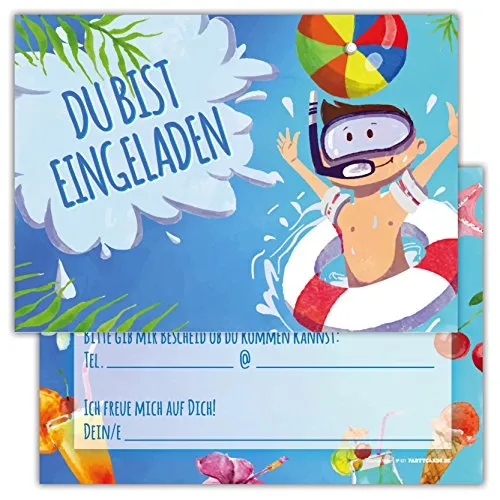 Partycards Einladungskarten Kindergeburtstag Mädchen und Junge, 12 Stück, Postkartenformat A6, Kinder Einladungskarten Geburtstag, Einladungskarten Kindergeburtstag Junge
