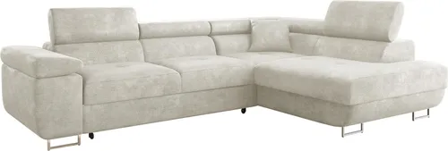 MIRJAN24 Ecksofa Torezio - Stilvolles Schlafsofa mit Bettkasten und Schlaffunktion, Beige - Platzsparendes Ecksofa mit Schlaffunktion und praktischem Bettkasten. Ideal für moderne Wohnräume, bietet Komfort und Flexibilität für Gästeübernachtungen.