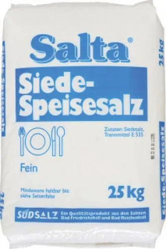 Salta Siede-Speisesalz 25kg - Hochwertiges Speisesalz für die Küche - Ideal für die Zubereitung von Speisen, sorgt für den perfekten Geschmack. Praktische 25kg Verpackung für den häufigen Einsatz in der Gastronomie.