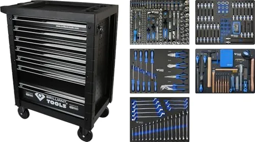 Brilliant-Tools Werkzeugwagen BT153347, 347-teilig, schwarz - Werkzeugschrank mit 7 Schubladen und umfangreichem 347-teiligem Werkzeug-Sortiment, ideal für Profis und Hobbyhandwerker. Robuste Bauweise mit Zentralverriegelung und durchgehenden Kantenschutz.