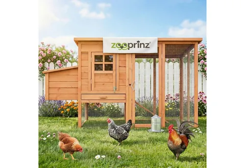 Zooprinz Hühnerstall Modell XXL mit Klappdach - Outdoor Hühnerstall mit Freilaufgehege, klappbarem Dach und wetterfestem Bitumendach – ideal für glückliche Hühner und einfache Pflege.