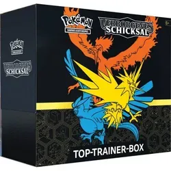 Pokémon - Top Trainer Box Verborgenes Schicksal DE - Sammelkarten-Set mit 10 Booster-Packs und exklusiver holografischer Promokarte. Ideal für Sammler und Spieler, um die Sammlung zu erweitern und die Spielstrategie zu verbessern.