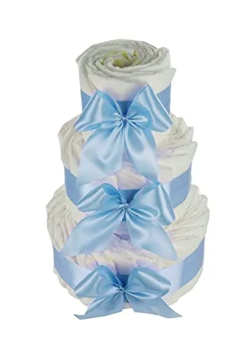 DIY Windeltorte zum selber gestalten | 3-stöckig, blau, Geschenk zur Geburt - Baby Windeltorten – Kreative DIY Windeltorte aus Premium Protection Windeln, individuell gestaltbar mit enthaltenen Schleifenbändern. Perfekt als persönliches Geschenk zur Geburt!