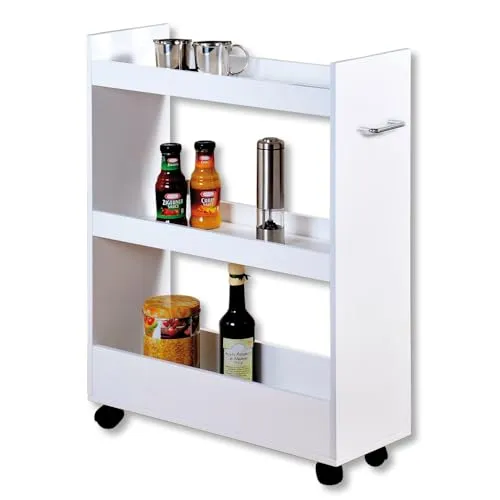 Kesper Nischenregal - Weiß, 60 x 22 cm - Standregal mit 3 großen Ablageböden und praktischem Metallgriff, mobil durch 4 Kunststofflenkrollen, aus FSC-zertifizierter Spanplatte für nachhaltige Qualität.