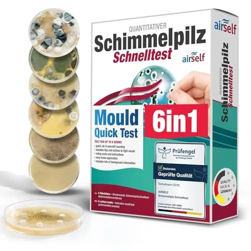 Schimmeltest für zu Hause - Schimmelpilz Schnelltest für 6 Räume - Allergietests: Testen Sie die Luftqualität schnell und einfach in bis zu 6 Räumen – Ergebnisse in nur 3 Tagen, inklusive Anleitung und Auswertungsprotokoll.