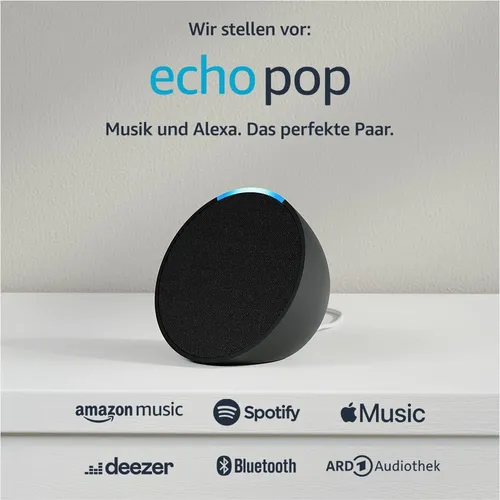 Amazon Echo Pop, anthrazit - Kompakter Bluetooth-Lautsprecher mit Alexa, ideal für Musik-Streaming und Smart Home Steuerung