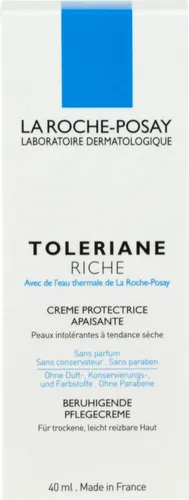 La Roche Posay Toleriane Riche 40ml - Gesichtscreme für trockene und empfindliche Haut, spendet sofort Feuchtigkeit und beruhigt Irritationen, hypoallergen und parfümfrei.