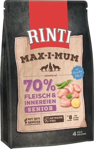 Rinti MAX-I-MUM Senior 4 kg - Hochwertiges Hundefutter für Senioren - Hundefutter speziell für ältere Hunde, mit leicht verdaulichen Zutaten und wichtigen Nährstoffen für ein aktives Leben.