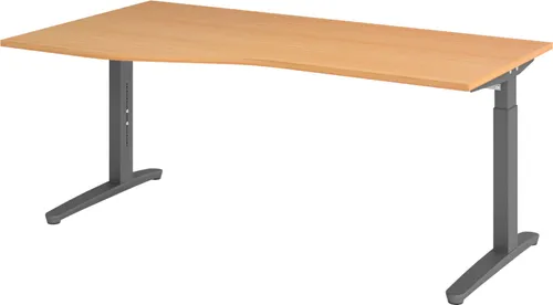 bümö Schreibtisch höhenverstellbar 180x100 cm in Buche - Kinderschreibtische – höhenverstellbar von 65-85 cm, ideal für jedes Alter und perfekte Anpassung an die Körpergröße.