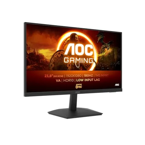 AOC Gaming 24G15N - 24 Zoll Full HD Monitor mit 180 Hz - Gaming Monitor für flüssiges Spielerlebnis, 1ms Reaktionszeit und Adaptive Sync für ruckelfreie Bilder. Ideal für FPS-, Renn- und RTS-Spiele.