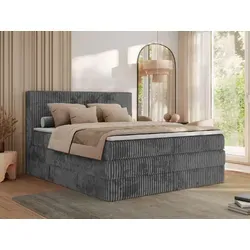 MKS MEBLE Boxspringbett 180x200 Grau Cord - Elegantes Boxspringbett mit Bettkasten, 7-Zonen-Taschenfederkern-Matratzen in H3/H4, sorgt für optimalen Schlafkomfort und bietet praktischen Stauraum im Schlafzimmer.