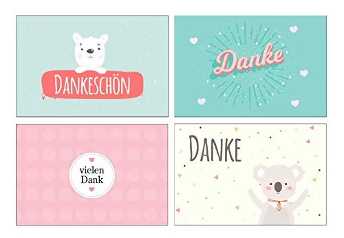 Stück Premium Dankeskarten (Klappkarten) mit 4 Umschlägen, Danke, Dankeschön, Karten, Dankekarten, Hochzeit, Geburt, Baby, Taufe, Abschied, Geburtstag, Jubiläum 4