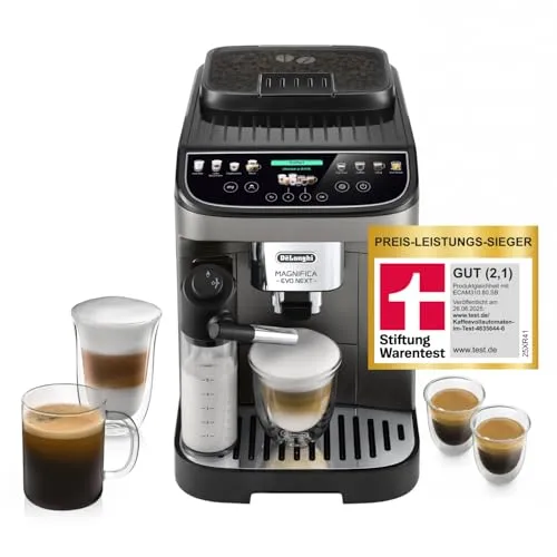De'Longhi Magnifica Evo Next ECAM312.80.TB, Kaffeevollautomat mit 13 Getränken - Kaffeevollautomat mit 2,4'' TFT Farbdisplay und LatteCrema Milchsystem für perfekten Milchschaum und individuelles Kaffeegenuss-Erlebnis.