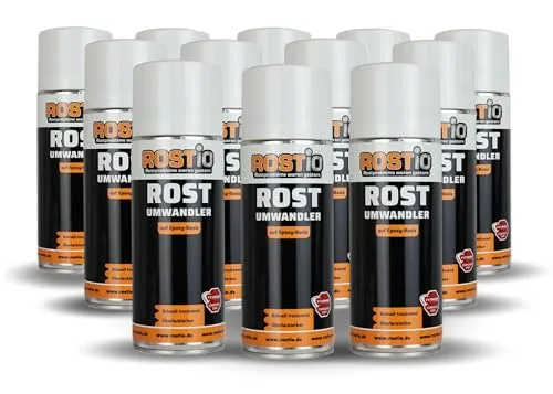 Rostio Rostumwandler Spray 400ml - 12er Set - Rostschutz Spray für effektives Entrosten und Umwandeln von Rost, ideal für KFZ, LKW, Fahrräder und mehr. Hergestellt in Deutschland.