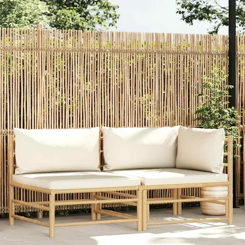 vidaXL 2-tlg. Garten-Lounge-Set mit Kissen Cremeweiß - Gartenmöbel mit robustem Bambusdesign und dick gepolsterten Kissen für ultimativen Komfort. Modular und leicht umstellbar - ideal für entspannte Stunden im Freien.