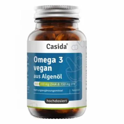 Casida OMEGA-3 VEGAN Algenöl Kapseln 60 St. - Omega Fettsäuren - Hochdosierte EPA DHA Kapseln aus veganem Algenöl für eine gesunde Herzfunktion und Gehirnfunktion.