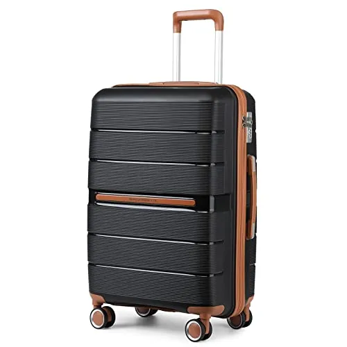British Traveller Reisekoffer Groß Koffer Trolleys Groß Hartschalenkoffer 100% PP Handgepäck Koffer mit 8 Spinnerräder Rollkoffer 76 * 49.2 * 31cm Suitcase TSA-Schloss Neu Schwarz