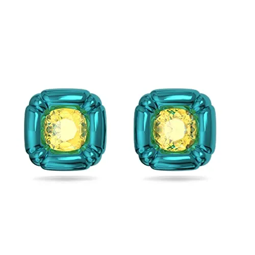 Swarovski Ohrring-Set - Ohrringe mit einem gelben Cushion-Schliff-Kristall, inspiriert von Pop Art. Kombinierbar mit weiterer Dulcis Schmuckkollektion für ein modernes, bonbonfarbenes Dekor.