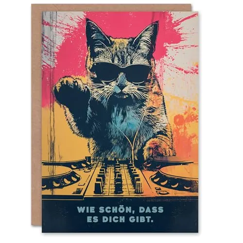 Artery8 Lustige Geburtstagskarte Wie Schön Dass Es Dich Gibt DJ Katze mit Sonnenbrille