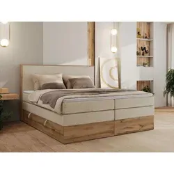 MKS MEBLE Boxspringbett WOOD CLASSIC KING, 140x200 cm - Stilvolles Doppelbett mit zwei hochwertigen Multipocket-Matratzen und Topper für optimalen Schlafkomfort. Praktische Bettkästen bieten zusätzlichen Stauraum und helfen, Ordnung zu halten.