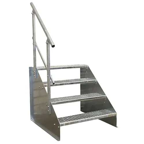 Stufen Standtreppe Modell 1 freistehend verzinkt - 4 Stufen, 60 cm Breite, 84 cm Höhe - Praktische freistehende Stahltreppe mit 4 Stufen, ideal für Innen- und Außenbereiche. Verzinkte Oberfläche für Langlebigkeit und einfache Montage. Perfekt zur Überwindung von Höhenunterschieden.