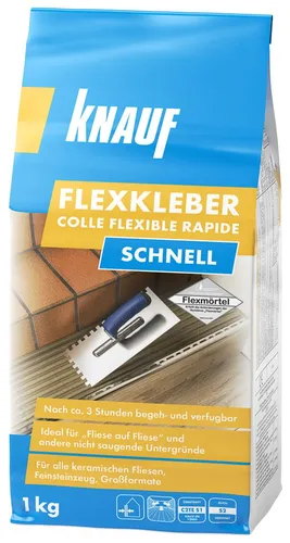 Knauf Flexkleber Schnell 1 kg - Hochleistungs-Kleber für Fliesen - Knauf Flexkleber Schnell 1 kg, ideal für schnelle Verlegung von Fliesen. Hohe Flexibilität und einfache Verarbeitung für optimale Ergebnisse.