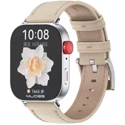Für Huawei Watch Fit 3 Echt Leder Design Ersatz Smart Watch Band Beige / Silber