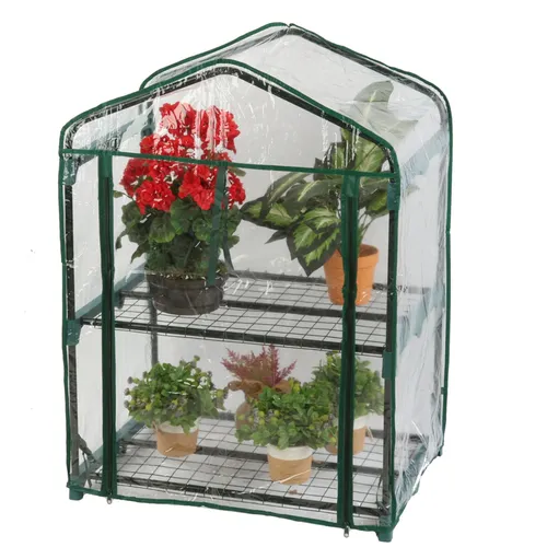 Gewächshaus mit 2 Etagen,klein Foliengewächshaus mit Regalen, 95x69x49cm Balkon
