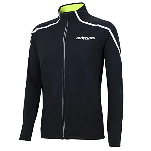Airtracks Herren Thermo Fahrradjacke - Schwarz - L - Funktionsjacke für Radfahren und Laufen, atmungsaktiv, winddicht und wasserabweisend mit reflektierenden Elementen für Sicherheit bei Dunkelheit.