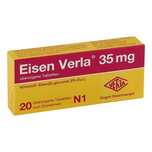 EISEN VERLA 35 mg überzogene Tabletten - 20 St - Praktische Tabletten mit Eisen zur Unterstützung der täglichen Nährstoffzufuhr. Ideal für den Einsatz bei Eisenmangel.