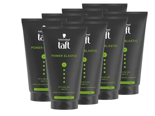 Schwarzkopf TAFT Gel Power Elastic (8x 150ml), Haargel für bis zu 48 Stunden starken Halt, sanft zum Haar und zur Kopfhaut, veganes, Haarstyling-Gel
